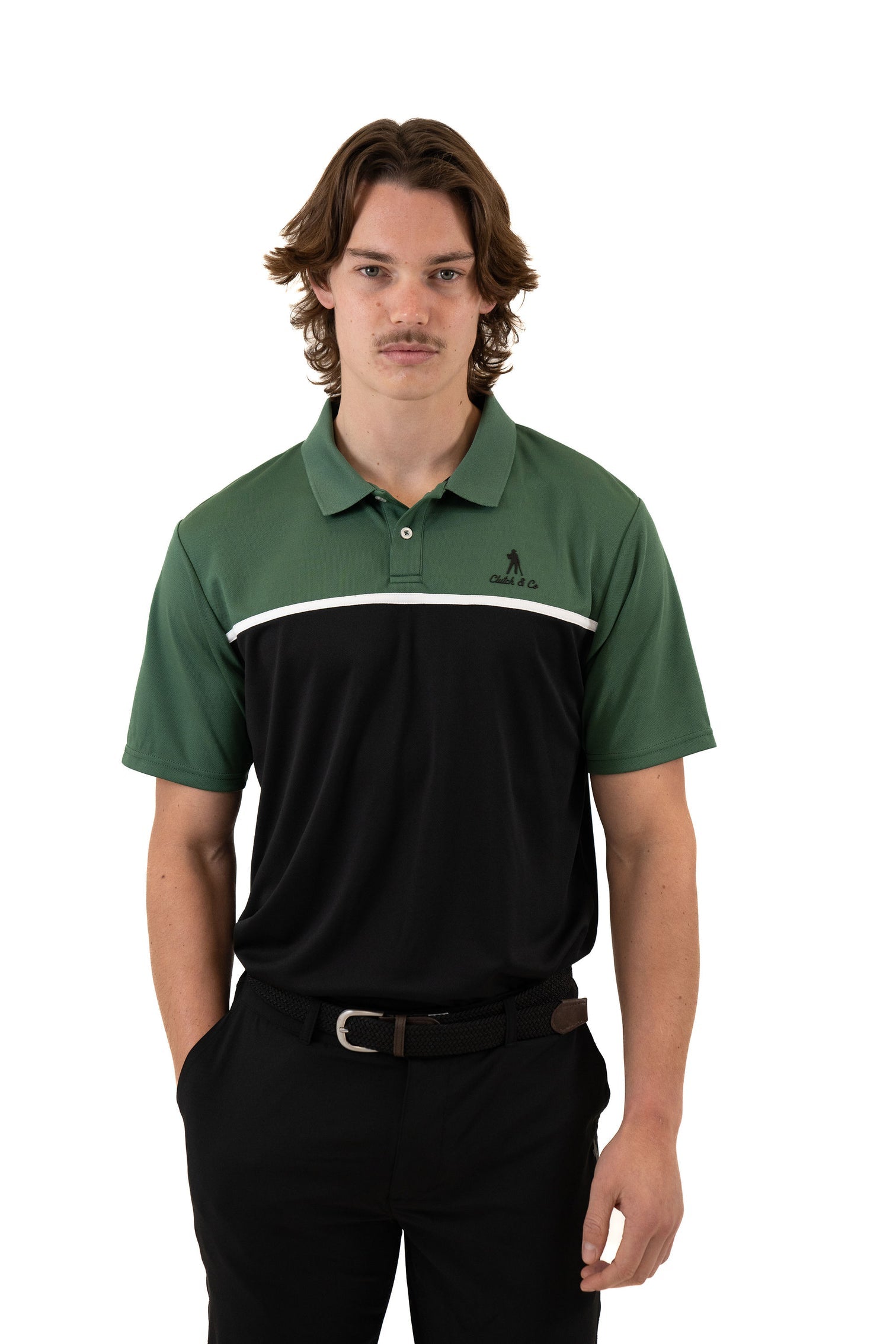Clutch & Co Mens Eco Golf Polo - L - Fern/Black