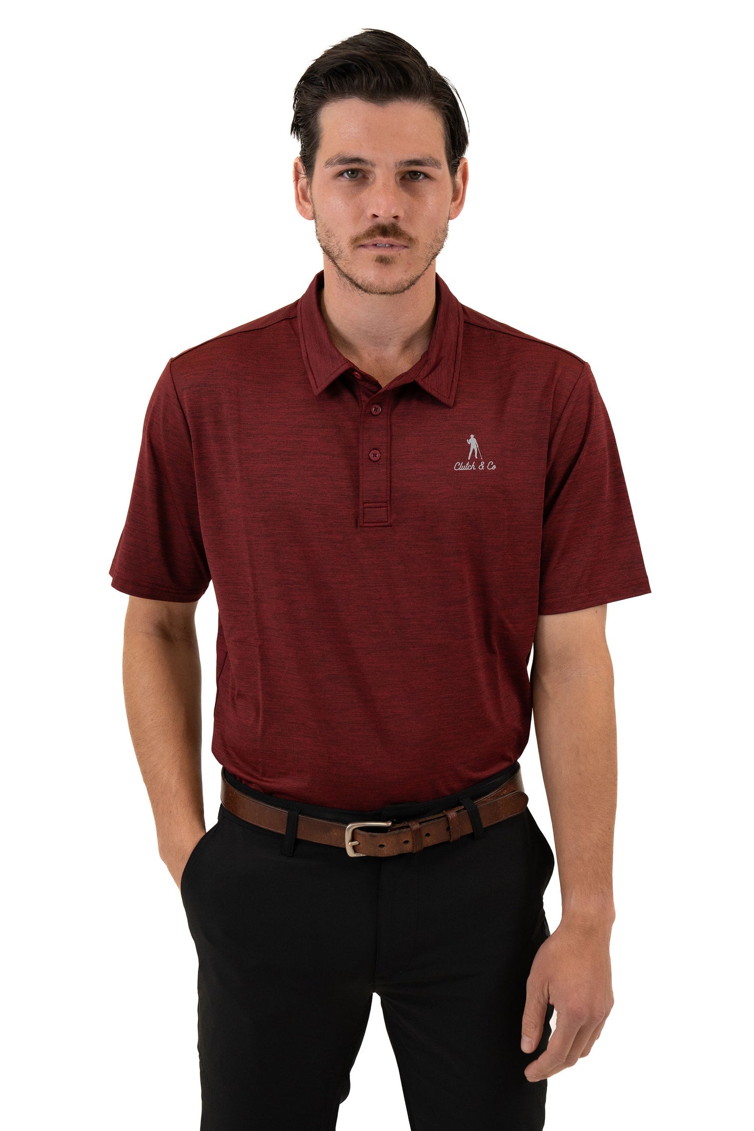 Clutch & Co Mens Performance Golf Polo - L - Red Marle