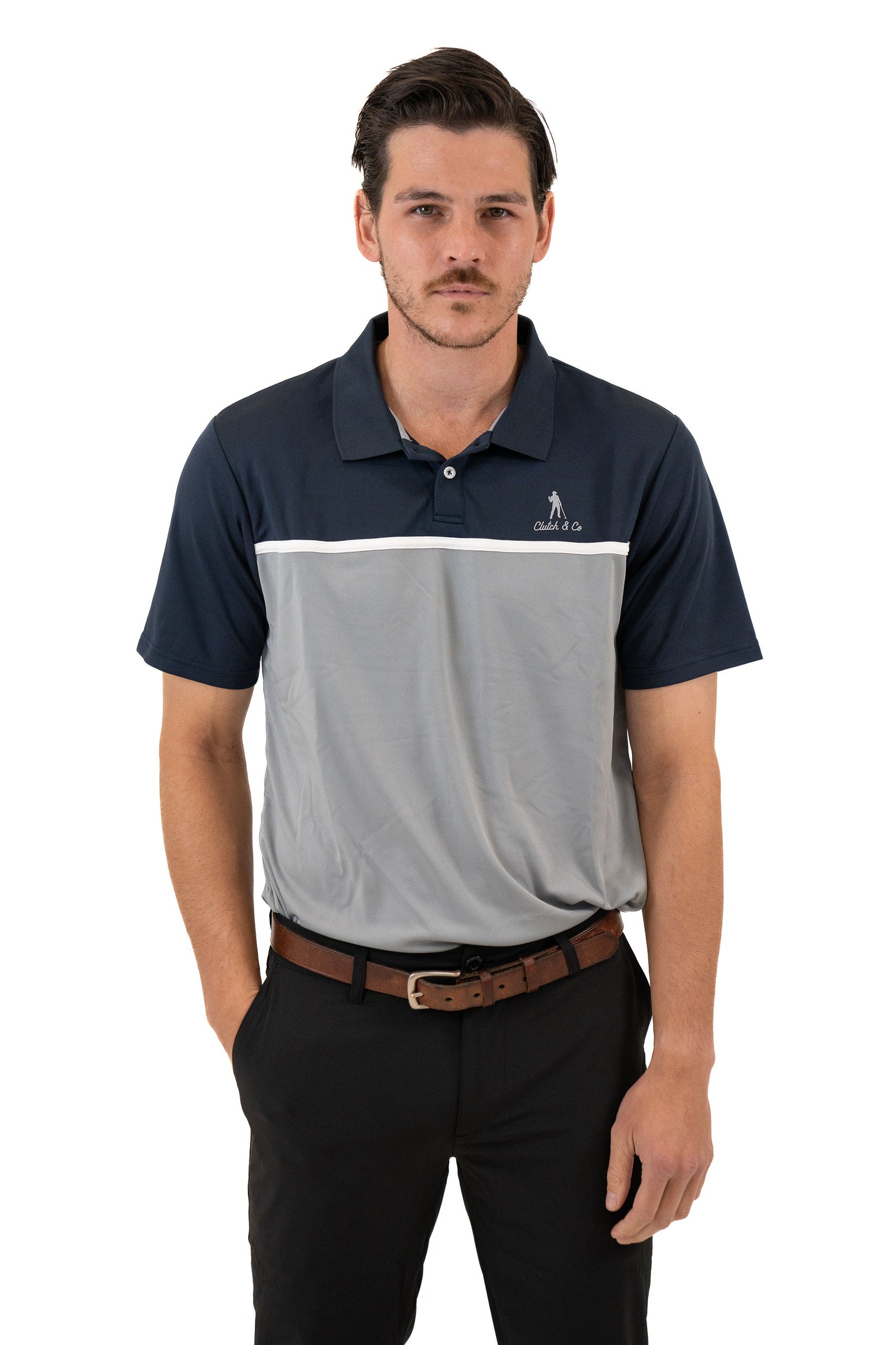 Clutch & Co Mens Eco Golf Polo - S - Navy/Grey