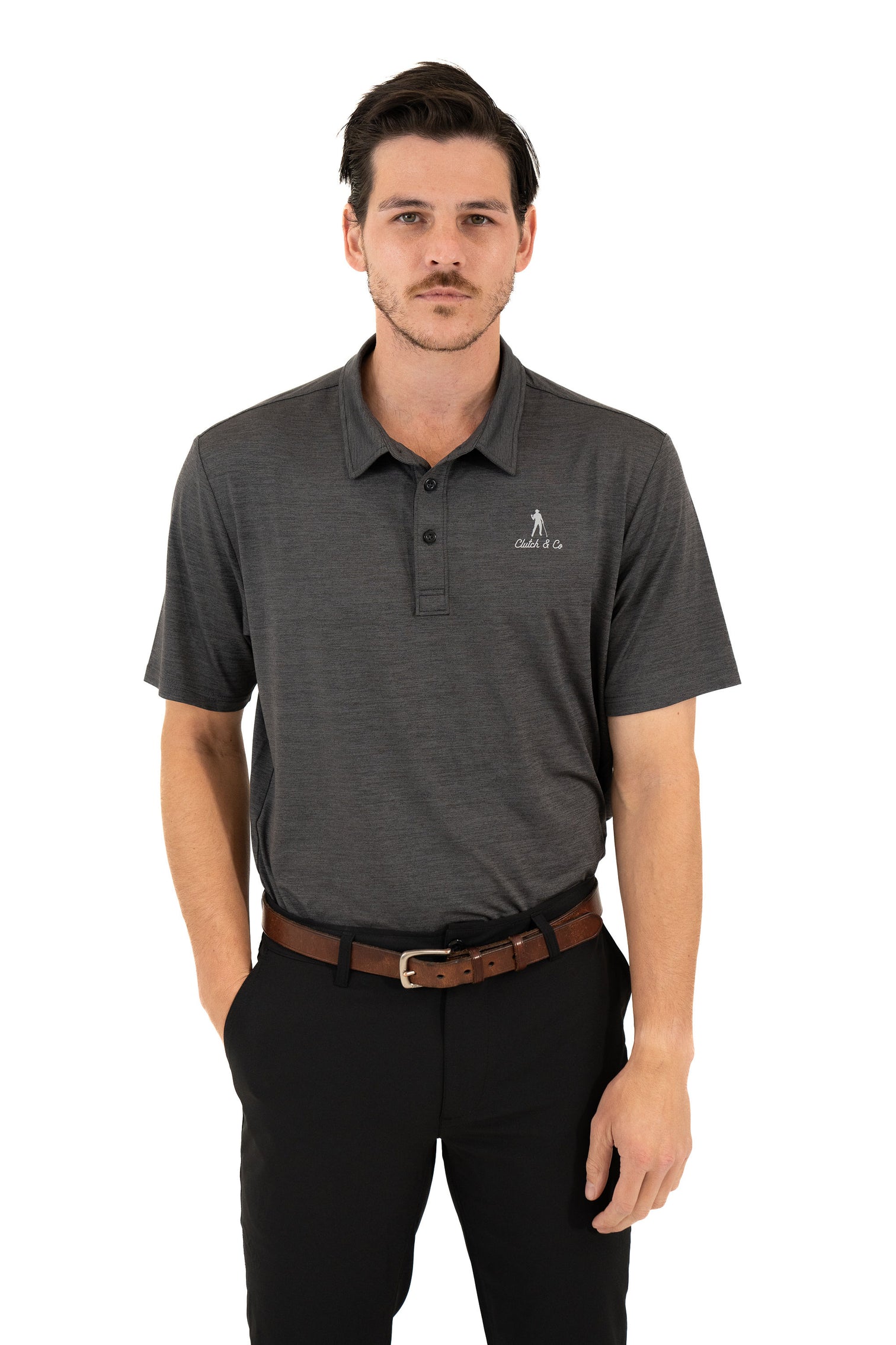 Clutch & Co Mens Performance Golf Polo - L - Black Marle