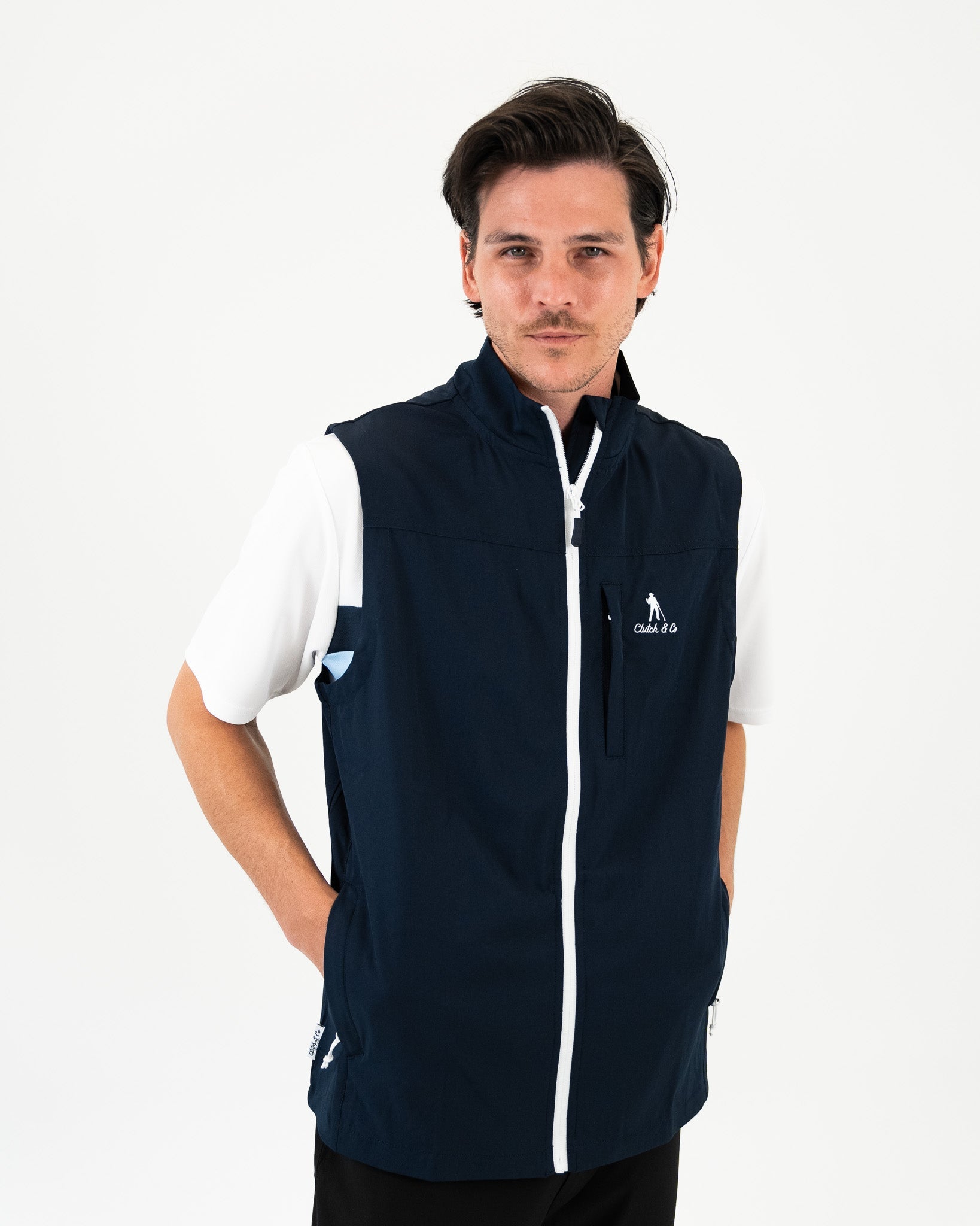 Clutch & Co Performance Stretch Woven Vest - M - NVY/WHT