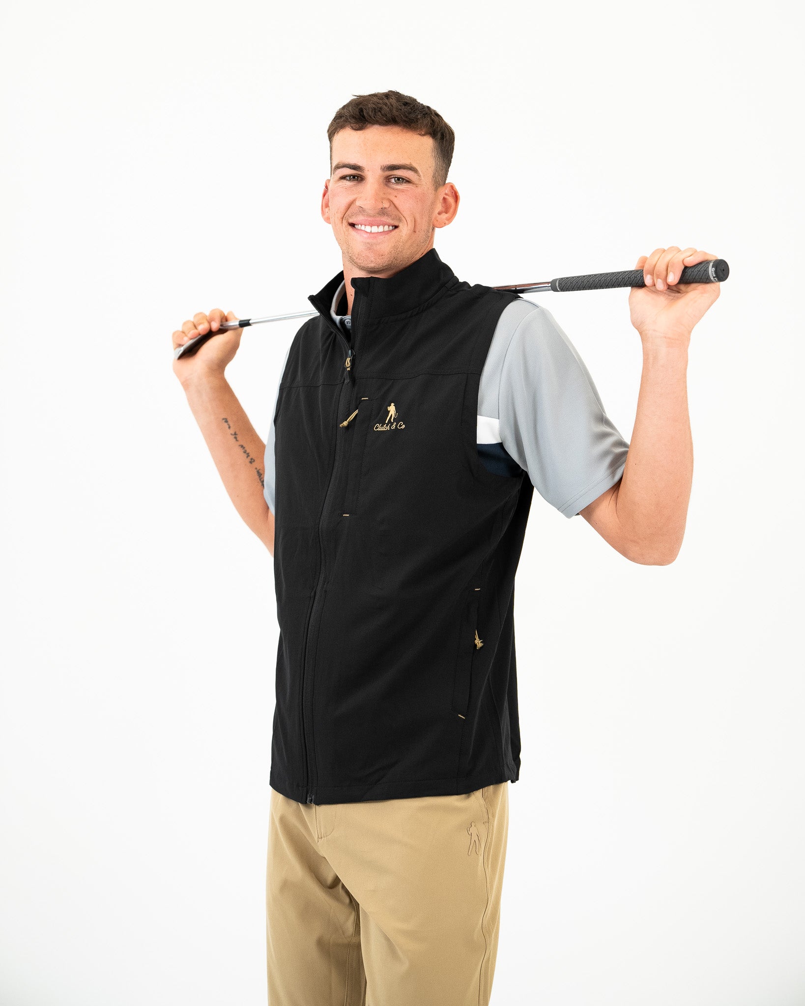 Clutch & Co Performance Stretch Woven Vest - XL - BLK/GLD