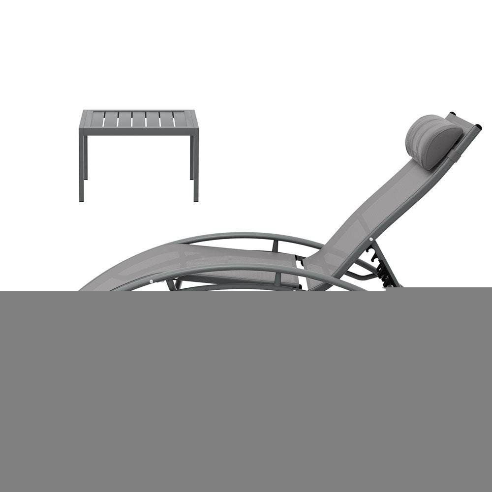Gardeon 3PC Sun Lounge Outdoor Lounger Steel Table Chairs Patio Furniture Grey