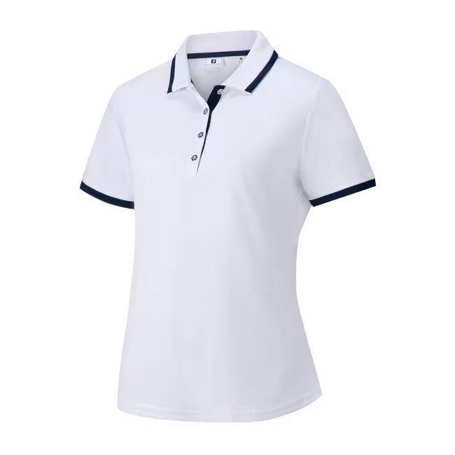 Footjoy Womens Stretch Pique Solid Shirt With Trim - Small - White