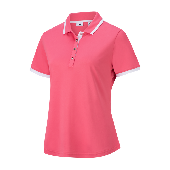 Footjoy Womens Stretch Pique Solid Shirt With Trim - Small - Pink