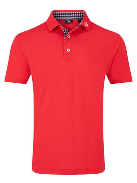 Footjoy Mens Stretch Pique Solid Polo With Gingham Trim - Small - Red