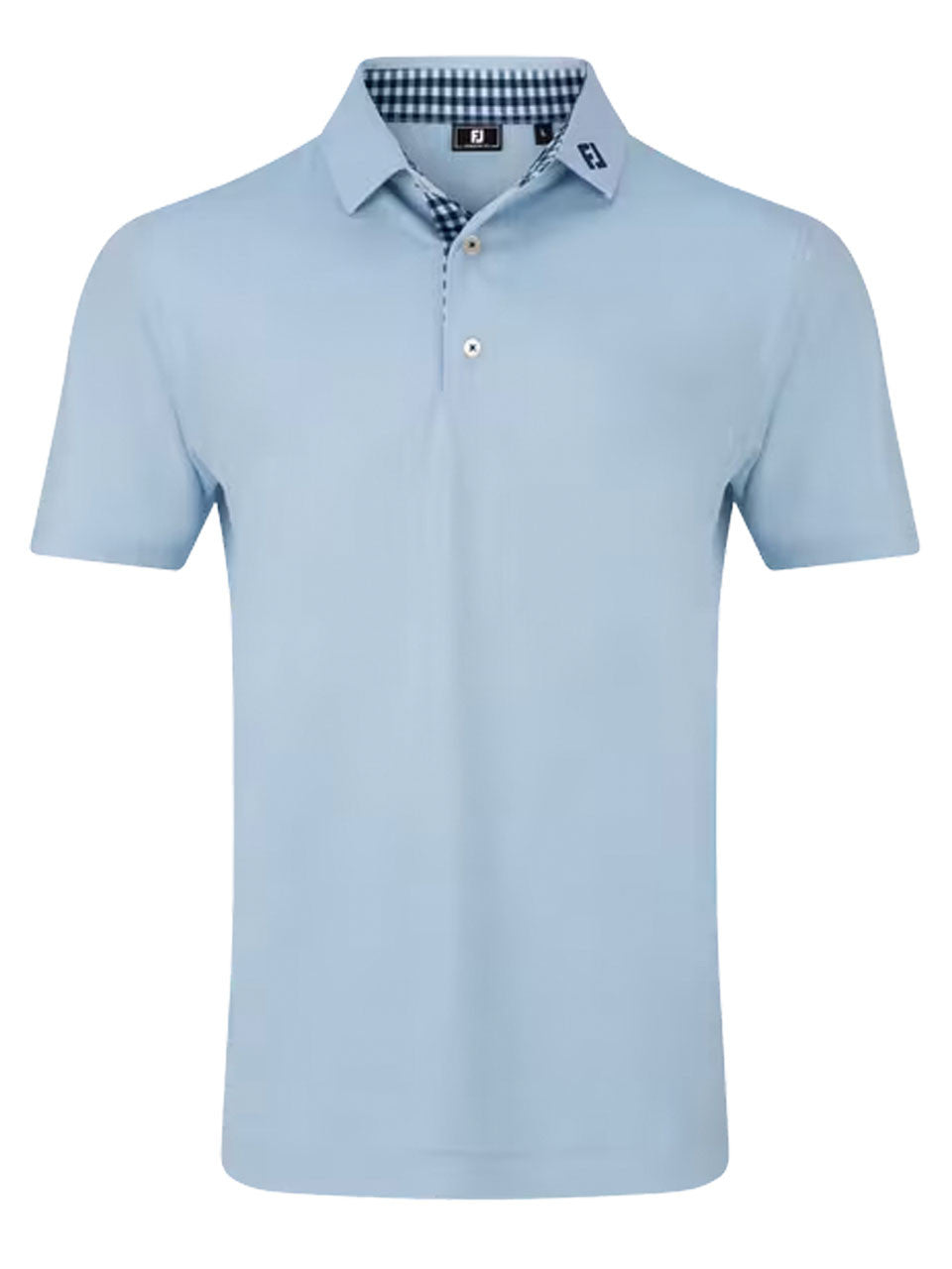 Footjoy Mens Stretch Pique Solid Polo With Gingham Trim - Large - Sky Blue