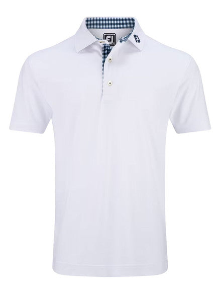 Footjoy Mens Stretch Pique Solid Polo With Gingham Trim - Large - White