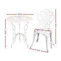 Gardeon 3PC Outdoor Setting Bistro Set Chairs Table Cast Aluminum Patio Furniture Rose White