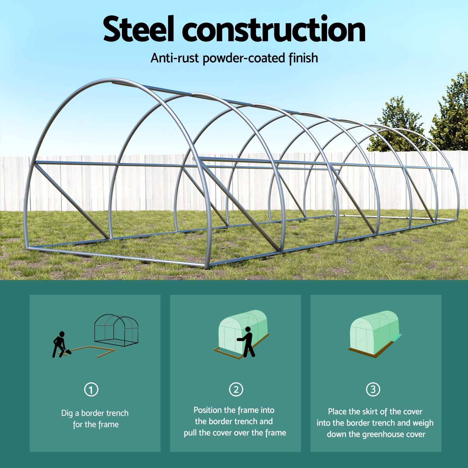 Green Fingers Greenhouse 9x3x2M Walk in Green House Tunnel Plant Garden Shed Dome