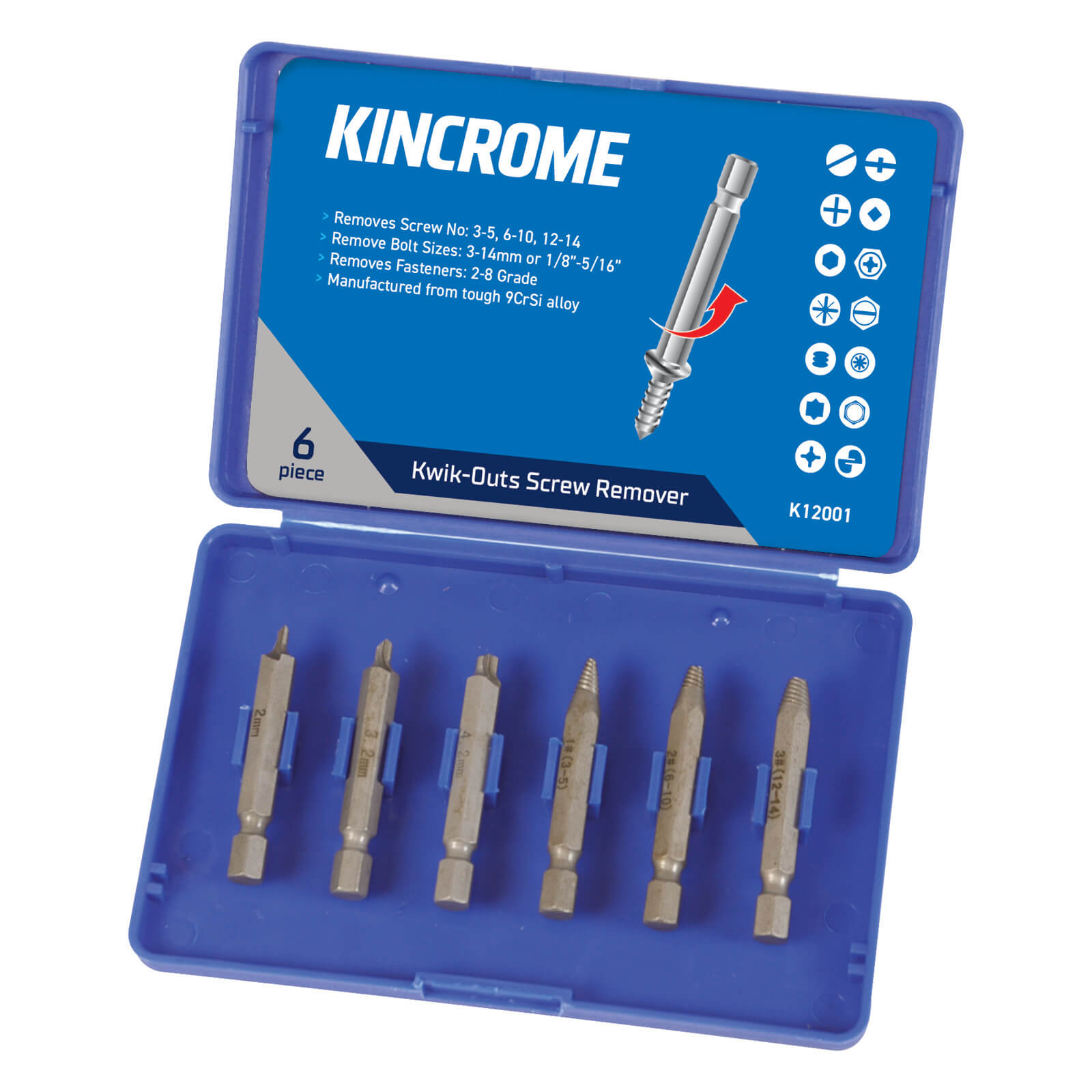 Kincrome Kwik-Outs Screw+Bolt Remover 6 Piece