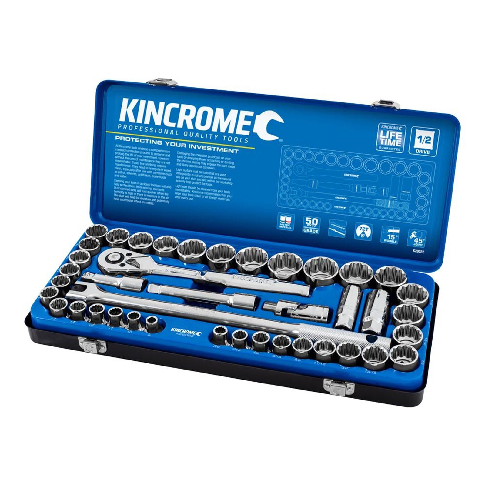 Kincrome LOK-ON Socket Set 1/2 Drv MtrcImp 42 Pce