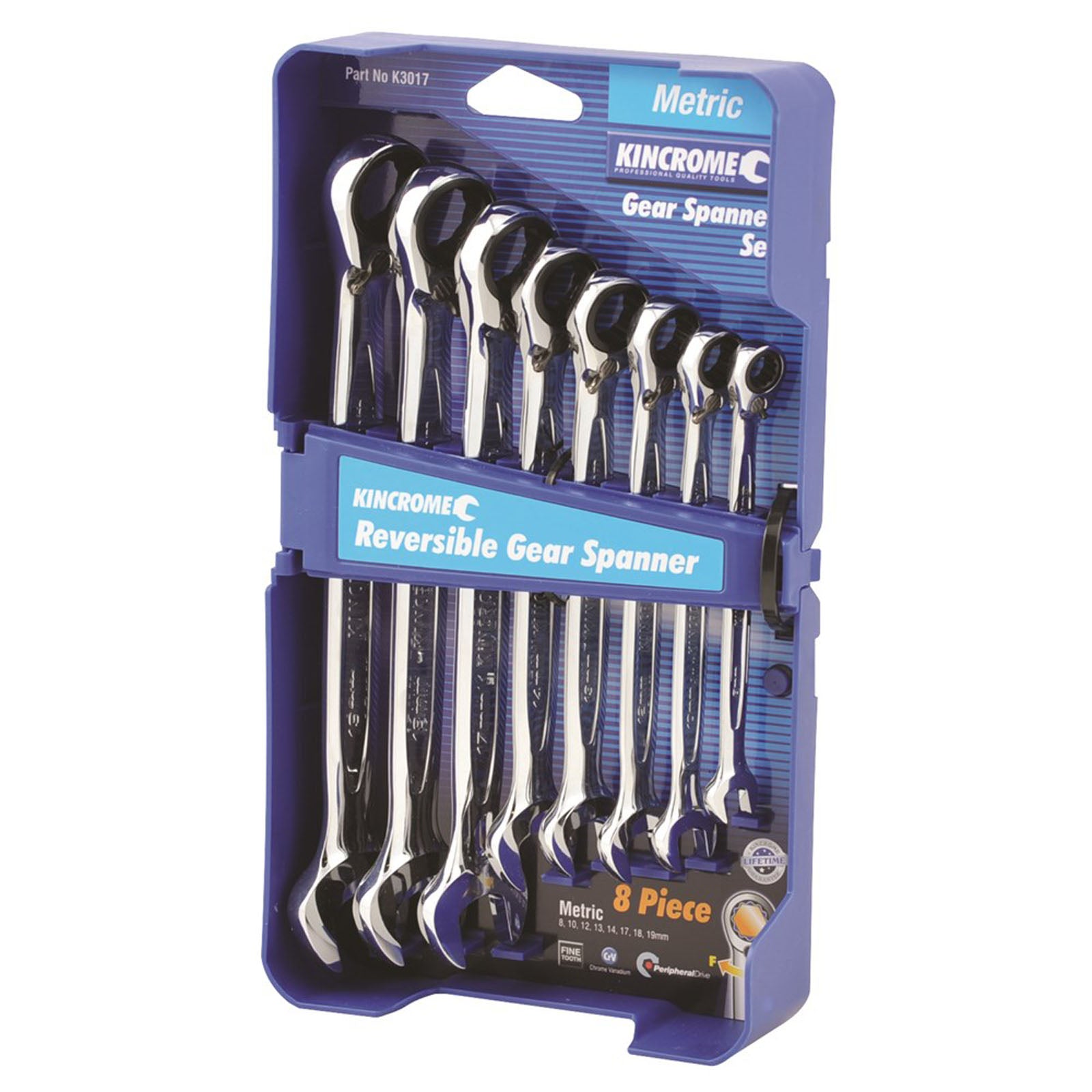 Kincrome Gear Spanner Reversible Metric 8 Piece