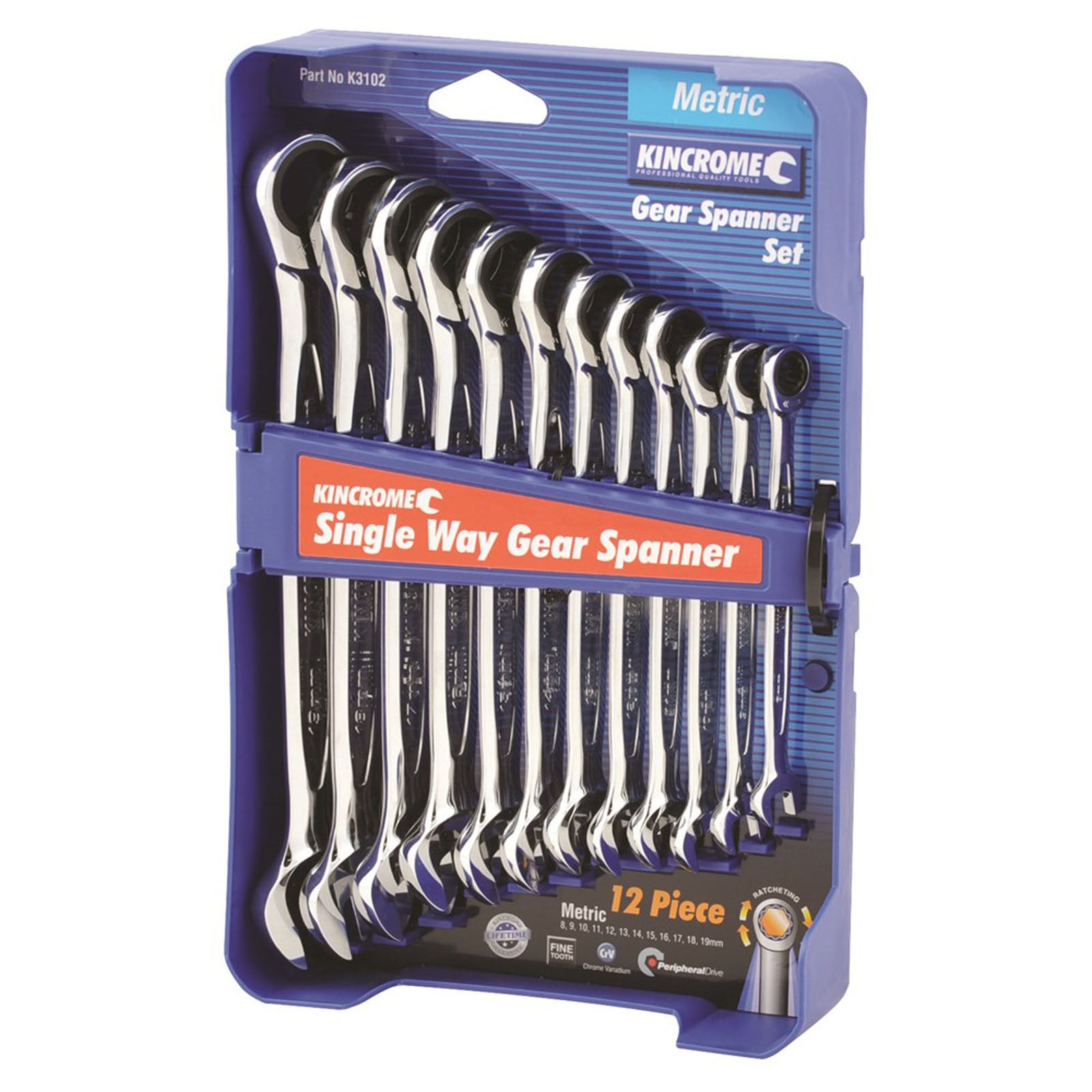 Kincrome Gear Spanner Single Way Metric 12 Piece