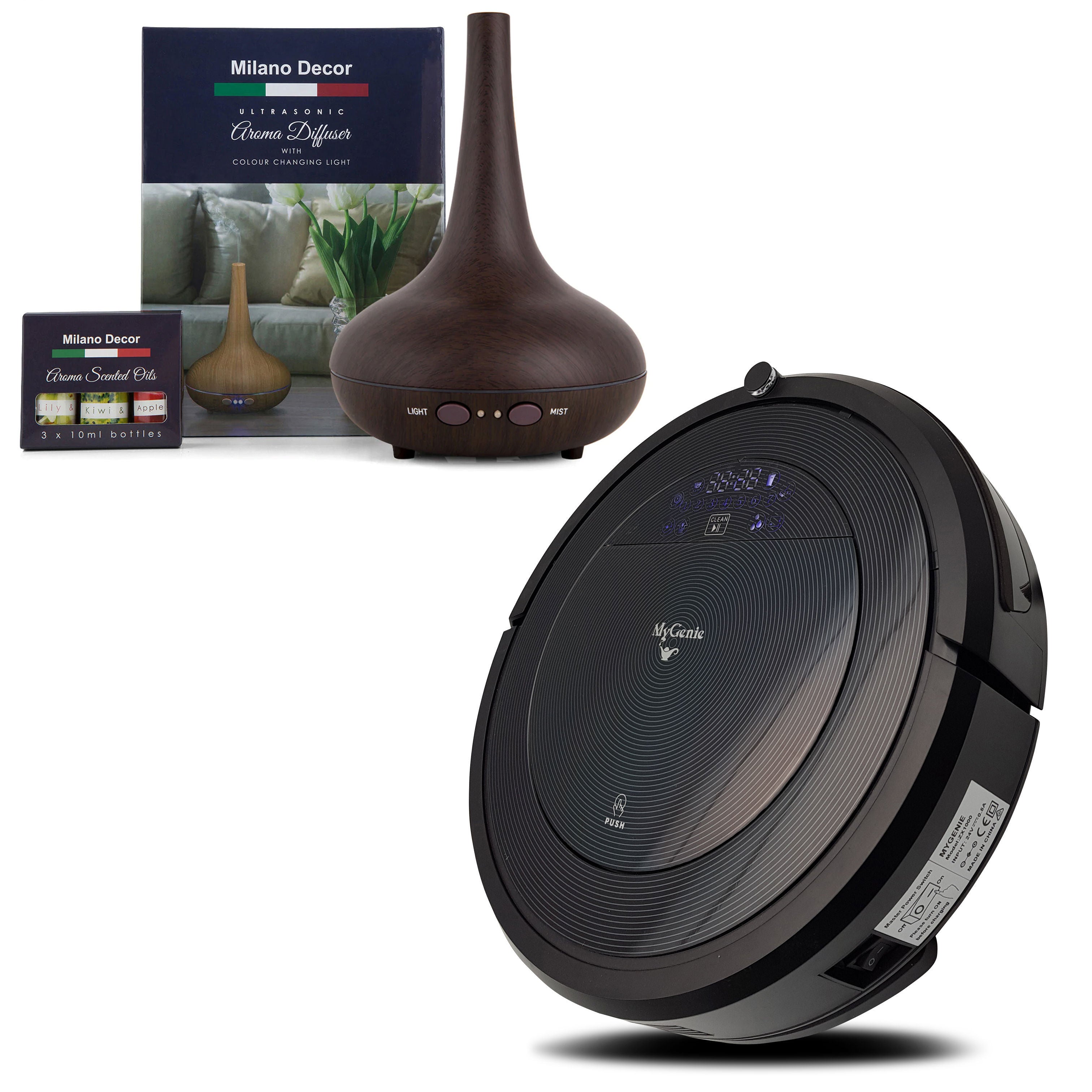 MyGenie ZX1000 Robotic Vacuum Cleaner with Bonus Aroma Diffuser with 3 Oils / One Size - Dark Wood
