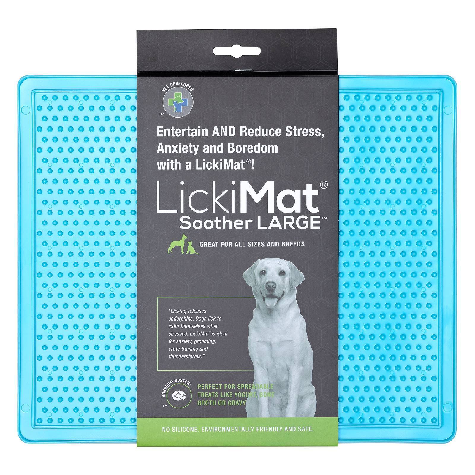 Lickimat Soother Original Slow Food Licking Mat for Cats & Dogs New Style Large - Blue
