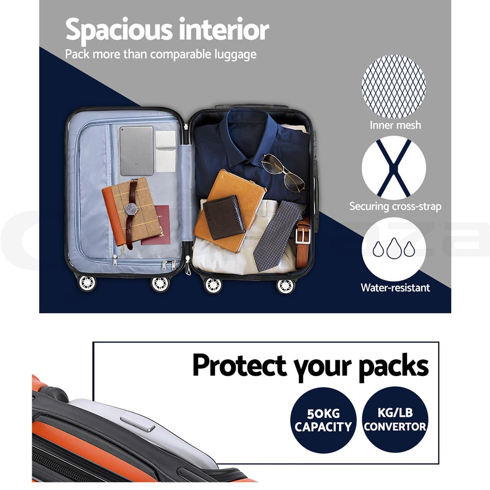 Wanderlite 20-24-28 Inch Luggage 3Set with TSA Lock Spinner Carry On Hard Shell Travel Suitcase Luggage Case Orange