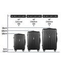 Wanderlite 3 Set Luggage 20-24-28 Inch Suitcase with TSA Lock Carry On Hard Shell Travel Luggage Organiser Case Black