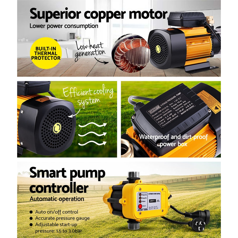 Giantz Garden Water Pump High Pressure 2500W 6-Stage Tank Irrigation Yellow