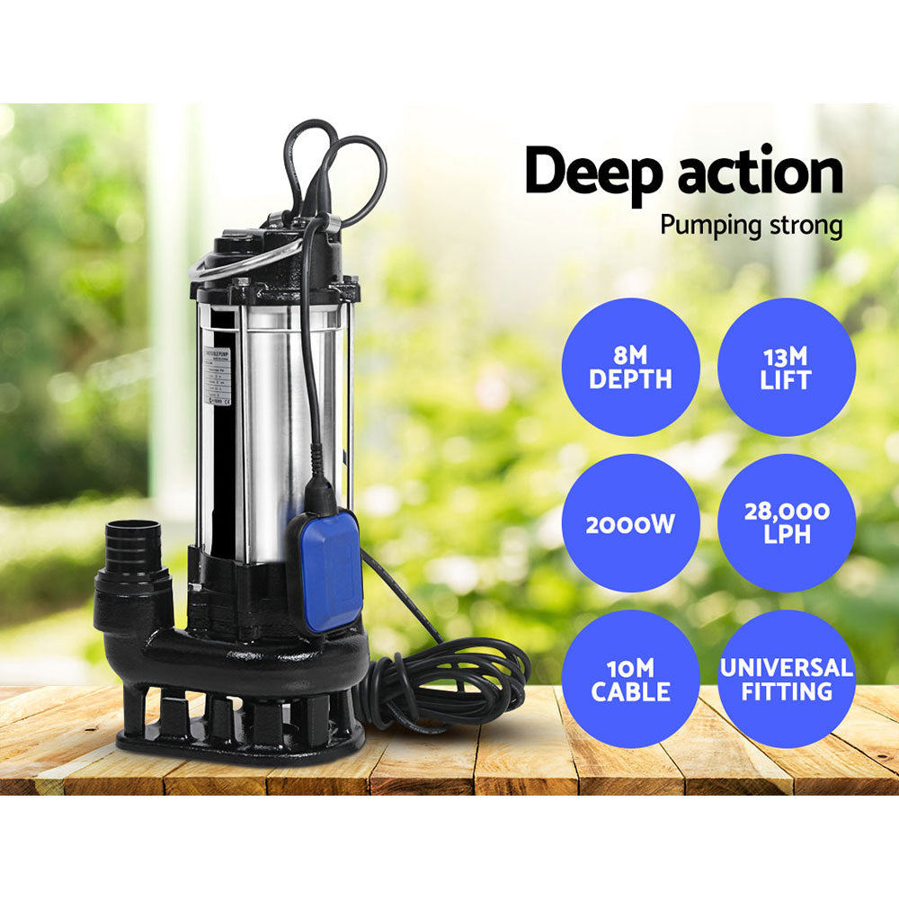 Giantz 2000W Submersible Dirty Water Pump Bore Tank Well Steel Automatic