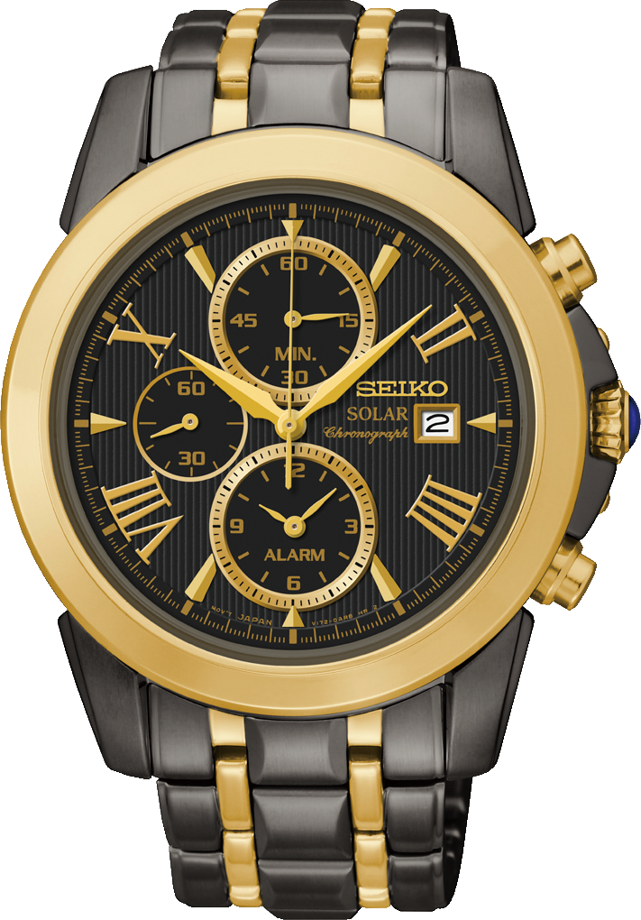 Seiko Le Grand Sport Men's Solar Alarm Chronograph Black & Gold Watch