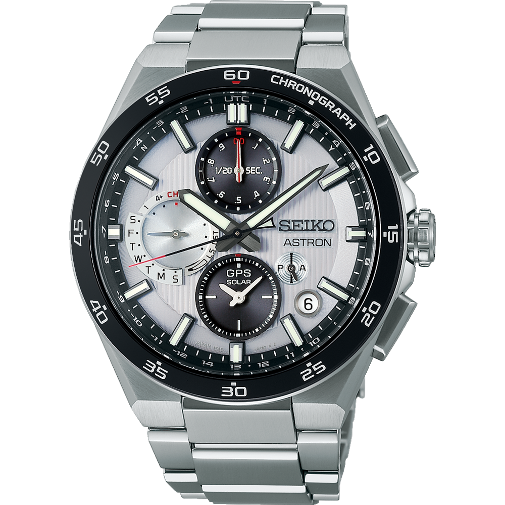 Seiko Astron Men's GPS Solar New 5X Dual-Time Chronograph White Watch