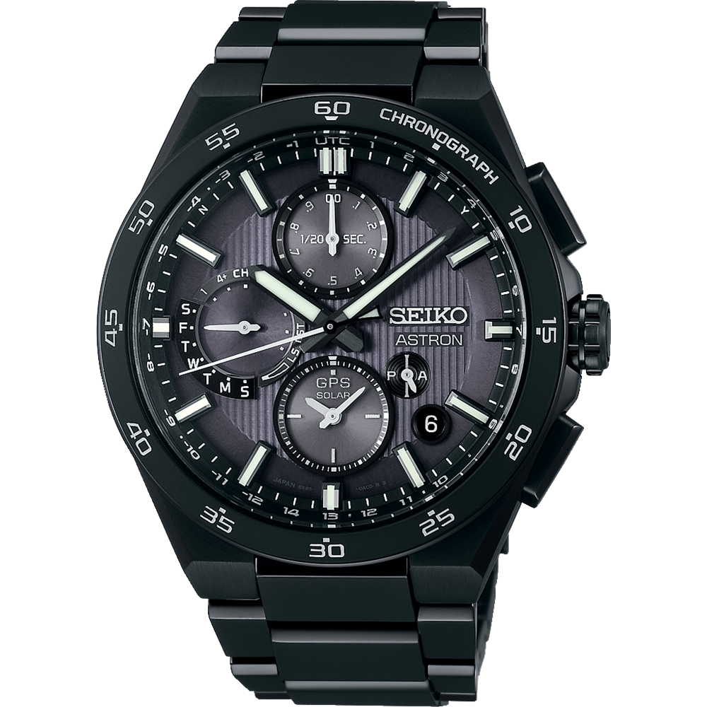 Seiko Astron Men's GPS Solar New 5X Dual-Time Chronograph Black Watch