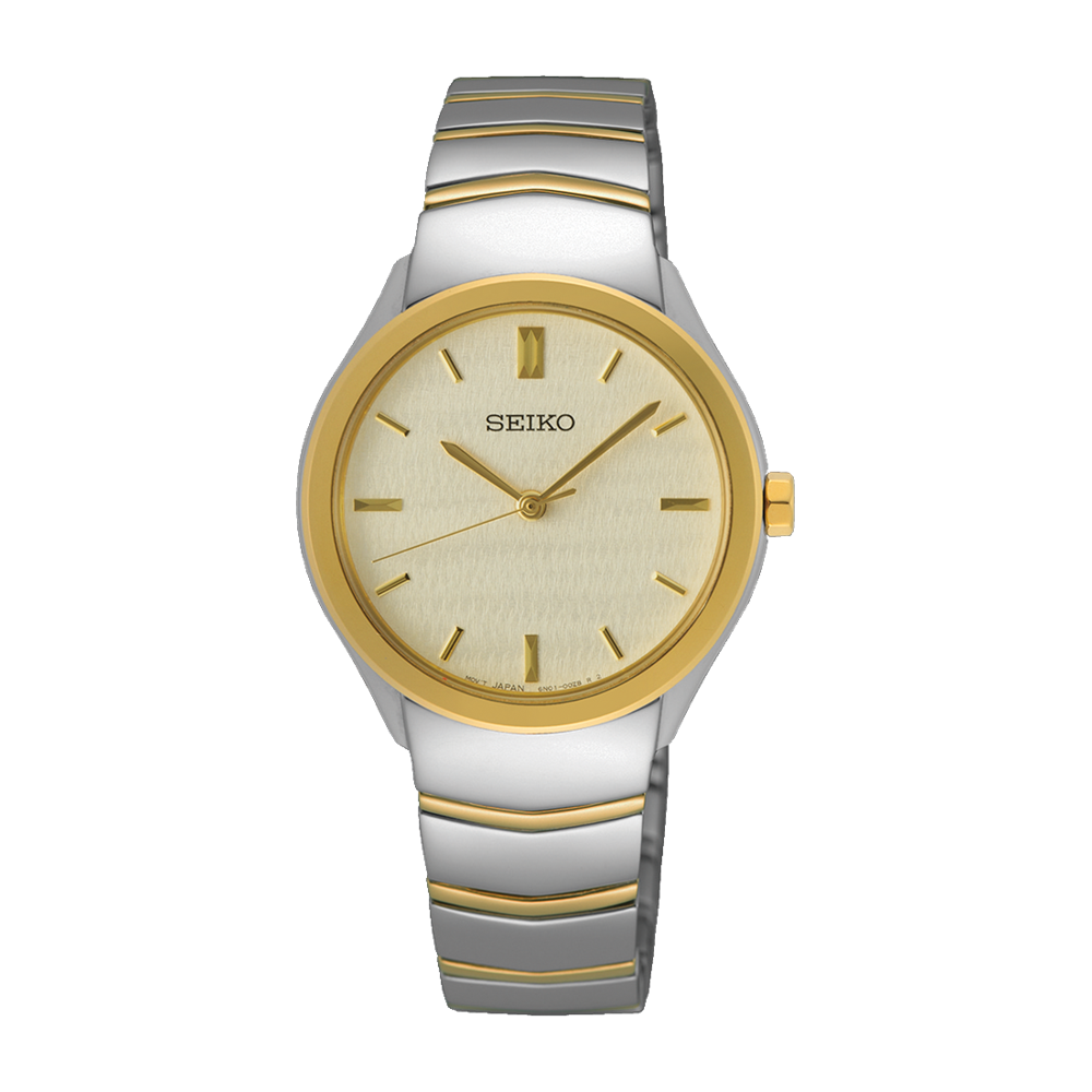 Seiko Caprice Modern Line Ladies Statement Silver & Gold Watch