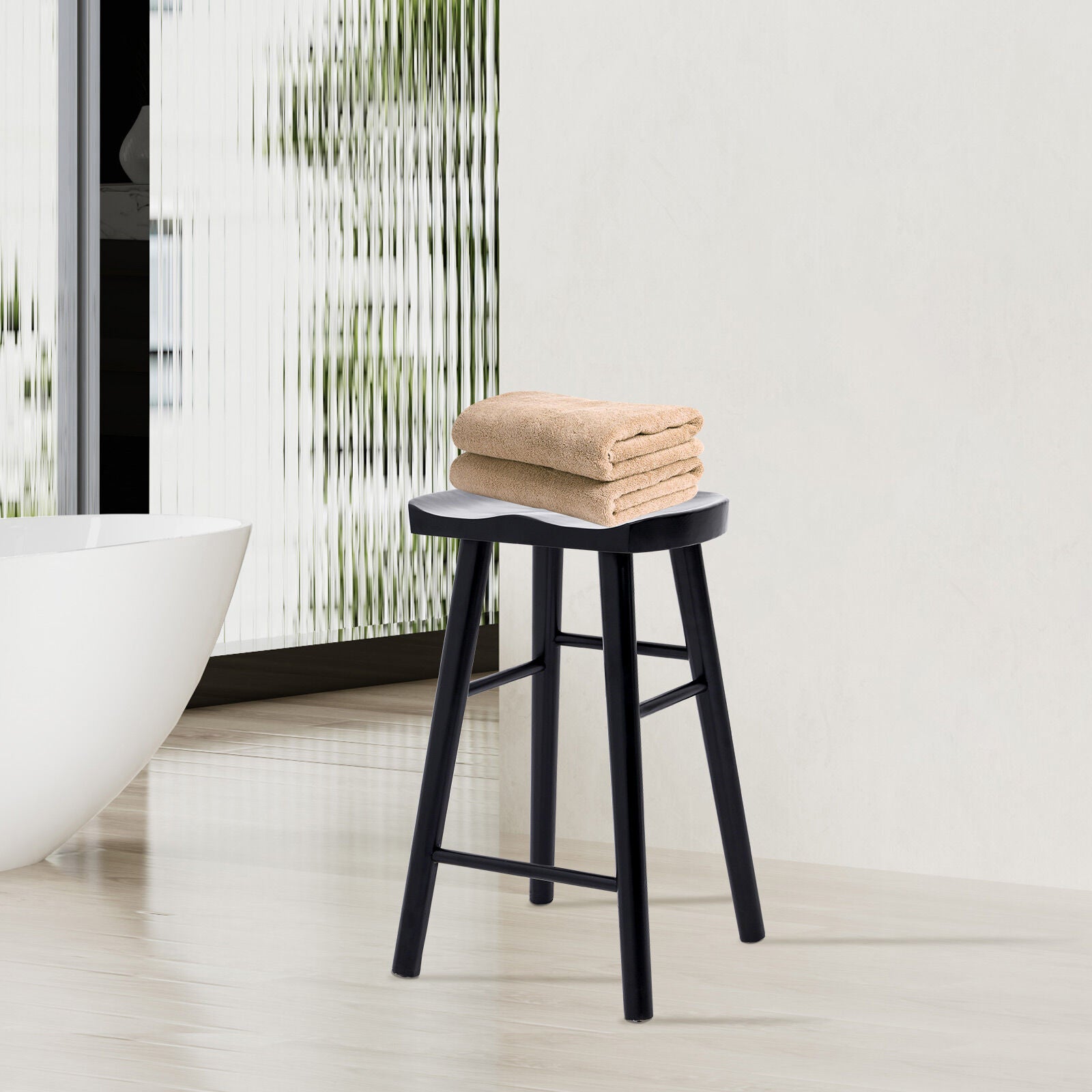 2X Wooden Bar Stool Dining Chair Pine Wood FRIDA 65cm BLACK