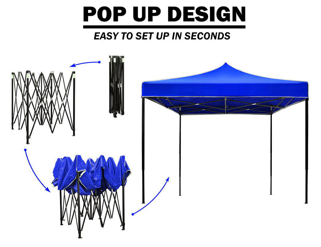 3x3m Pop Up Gazebo Outdoor Tent Folding Marquee Party Camping Market Canopy w/ Side Wall - blue