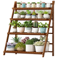 Plant Stand Outdoor Indoor Garden Wood Bamboo Shelf Folding 100CM Length