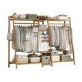 Portable Clothes Rack Coat Garment Stand Bamboo Rail Hanger Airer Closet