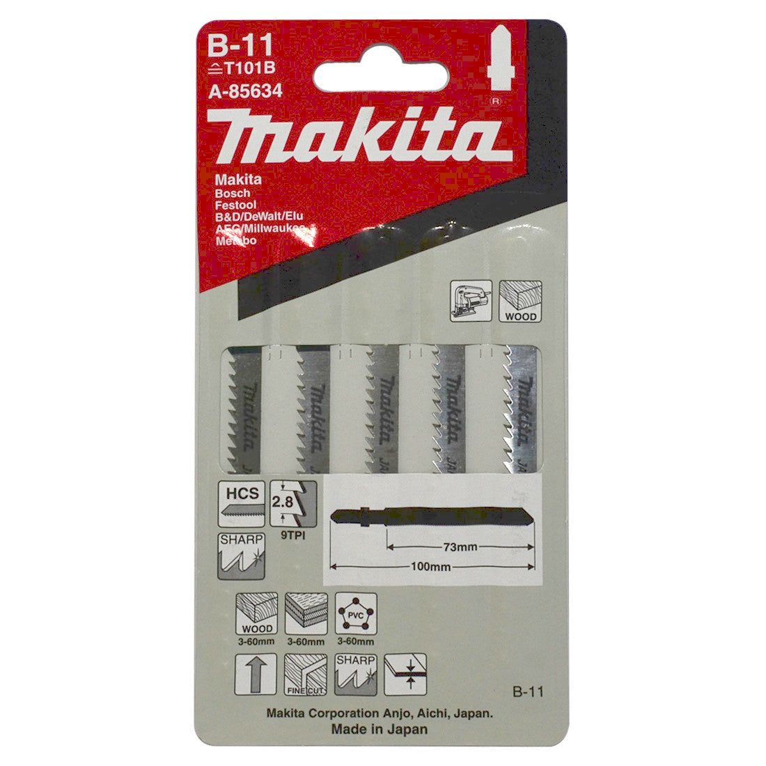 Makita Jigsaw Blade HSS Bayonet 73mm 09TPI 5 Pack