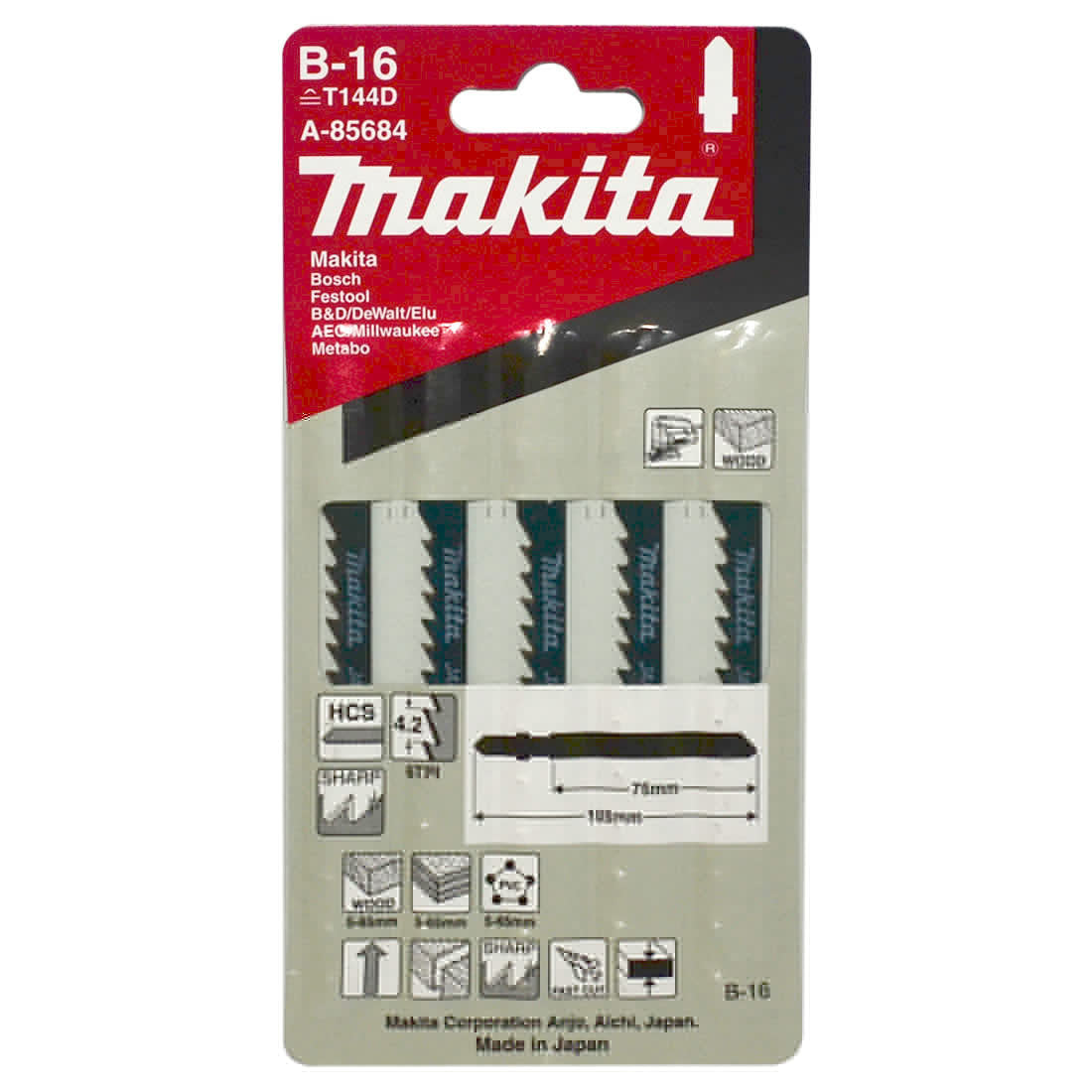 Makita Jigsaw Blade HSS Bayonet 65mm 06TPI 5 Pack