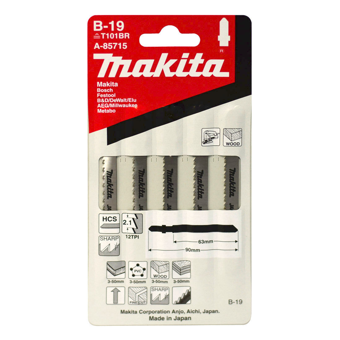 Makita Jigsaw Blade HSS Bayonet 65mm 12TPI 5 Pack