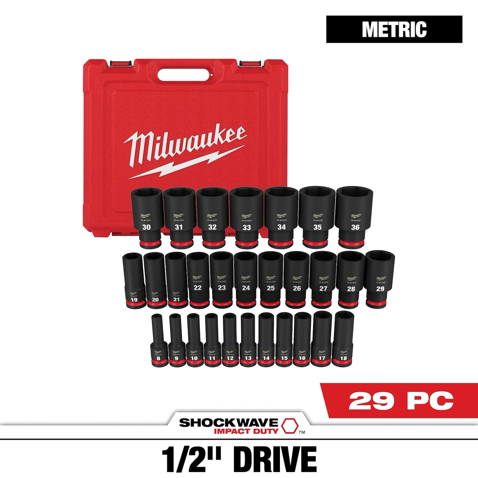 Milwaukee Metric Deep Imp Socket Set 1/2"Dr 29 Pce