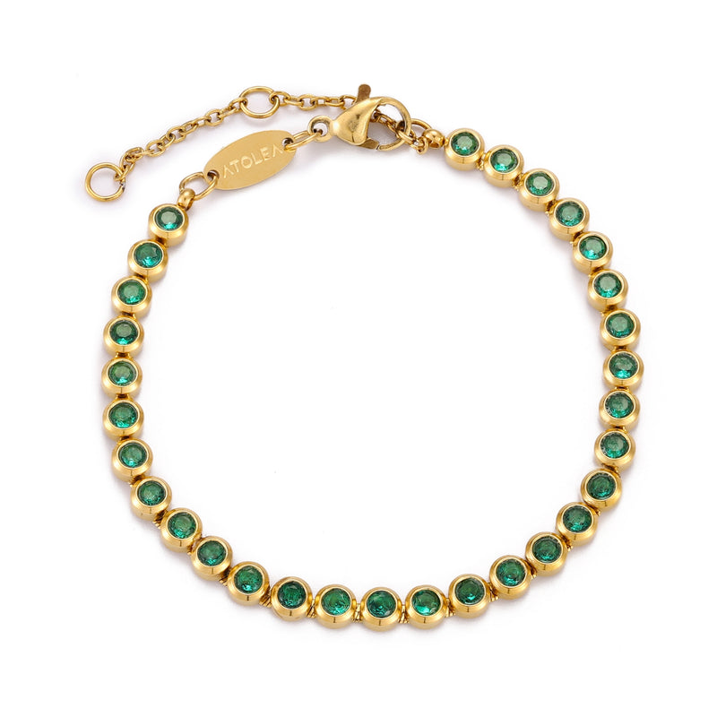 Green Tennis Bracelet - Gold Colour
