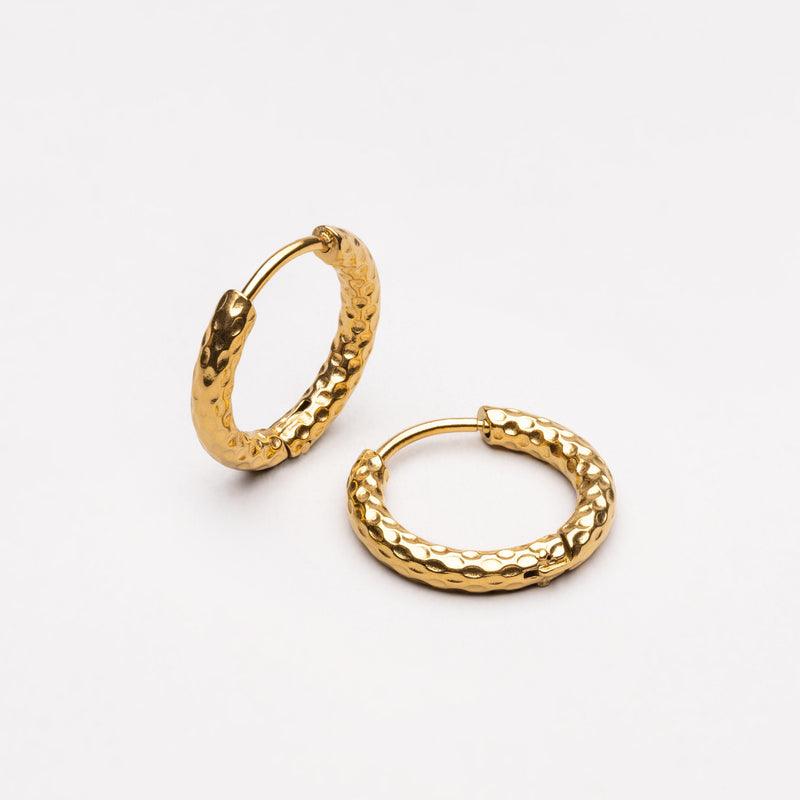 Hammered Hoops Earrings - Gold Colour