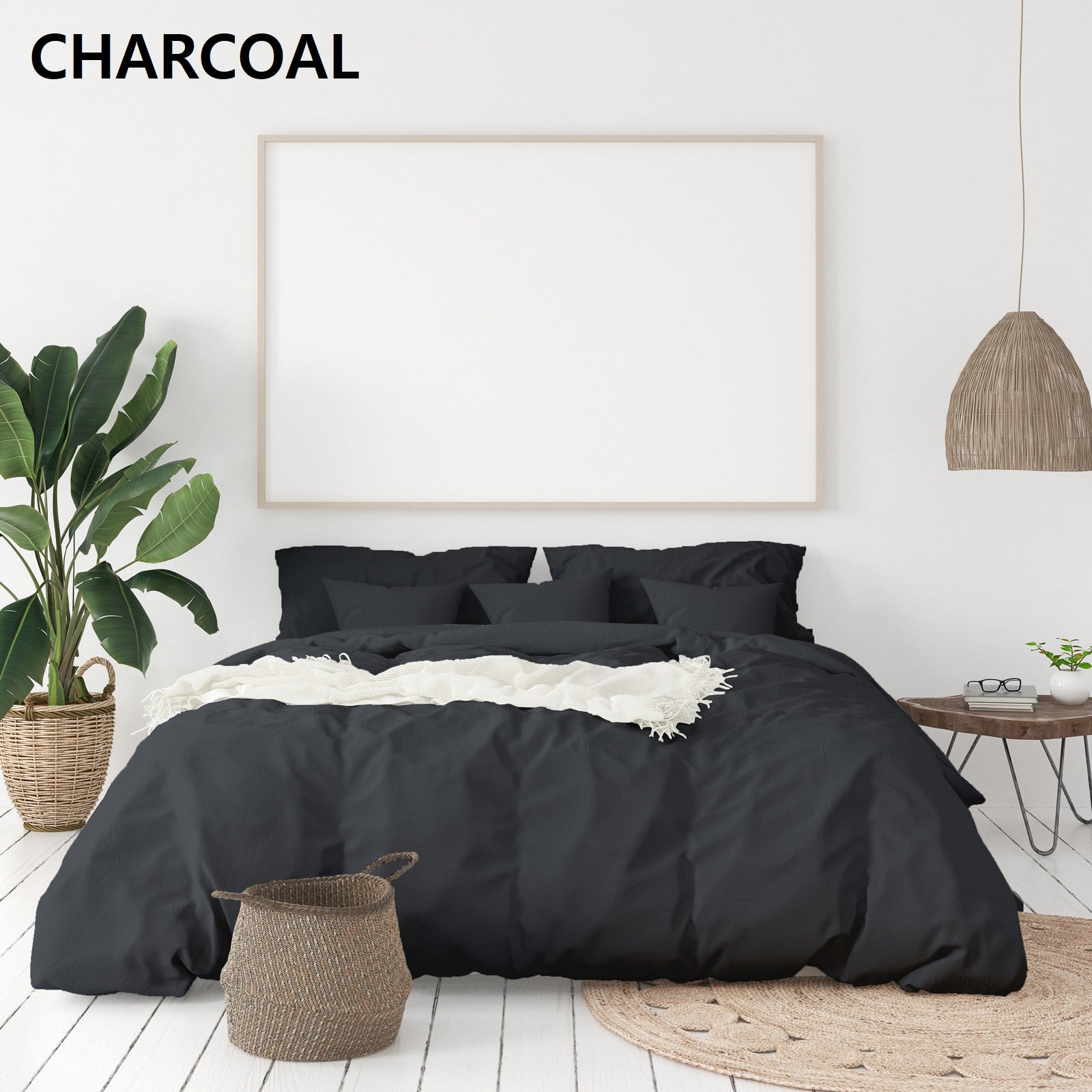Royal Comfort 1000 Thread Count Bamboo Cotton Sheet and Quilt Cover Complete Set / Queen - Charcoal