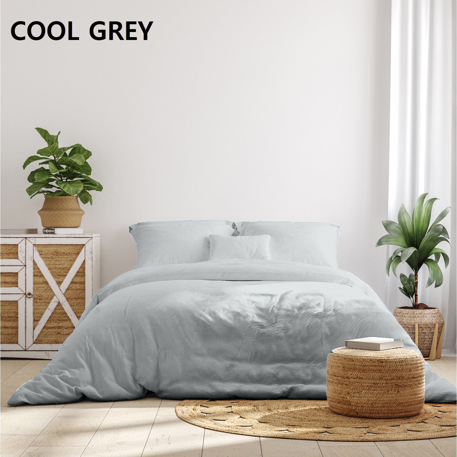 Royal Comfort 1000 Thread Count Bamboo Cotton Sheet and Quilt Cover Complete Set / Queen - Cool Grey