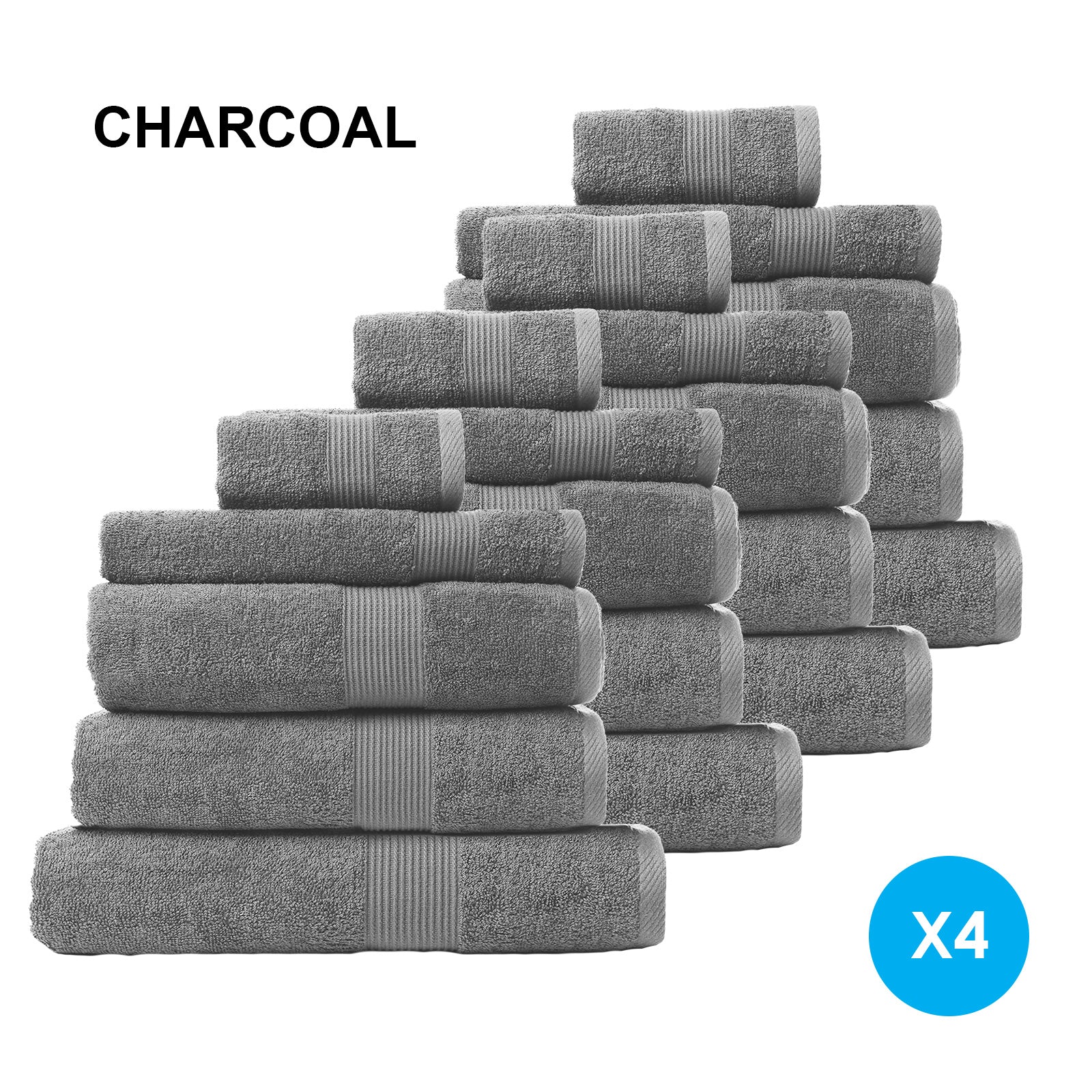 Royal Comfort Cotton Bamboo Towel Bundle Set 450GSM Luxurious Absorbent / 20 Piece - Charcoal