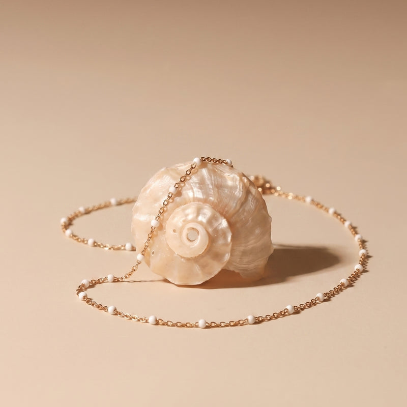 White Beaded Choker - Gold Colour