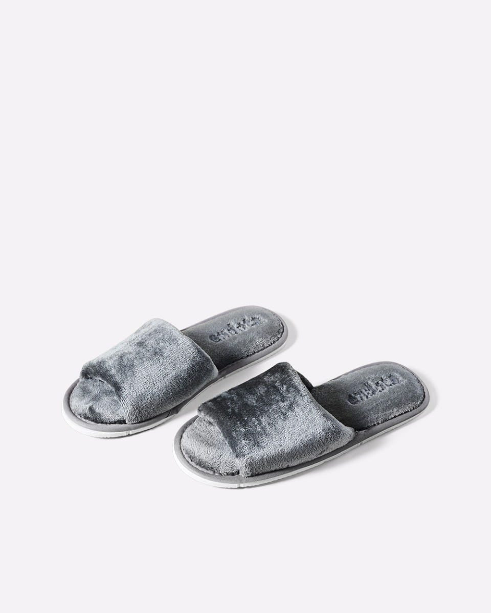 endota Plush Slippers-Dk Grey OSFA