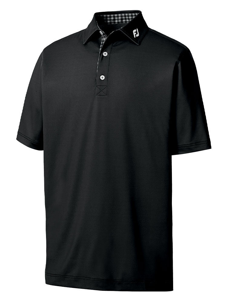 Footjoy Mens Stretch Pique Solid Polo With Gingham Trim - Small - Black