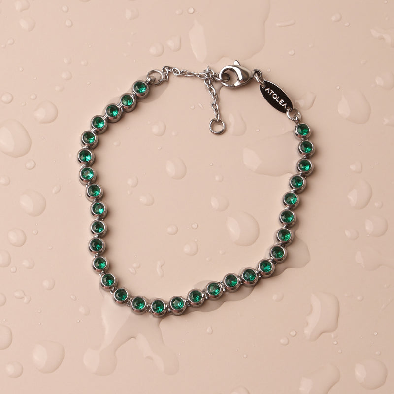 Green Tennis Bracelet - Silver Colour
