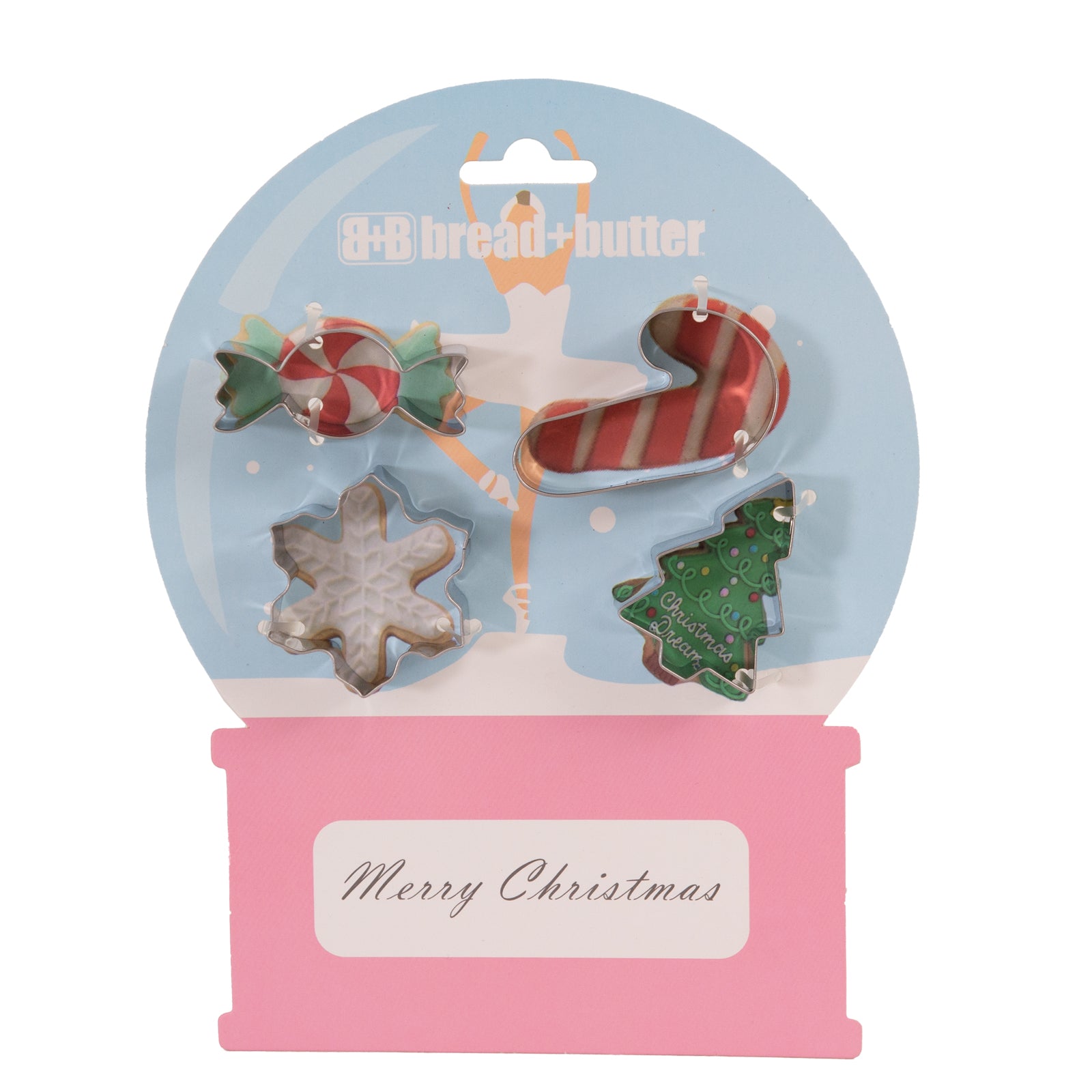 Bread and Butter Cookie Cutter - Snowglobe  Card  Tree  Candy Cane - 4 Pack