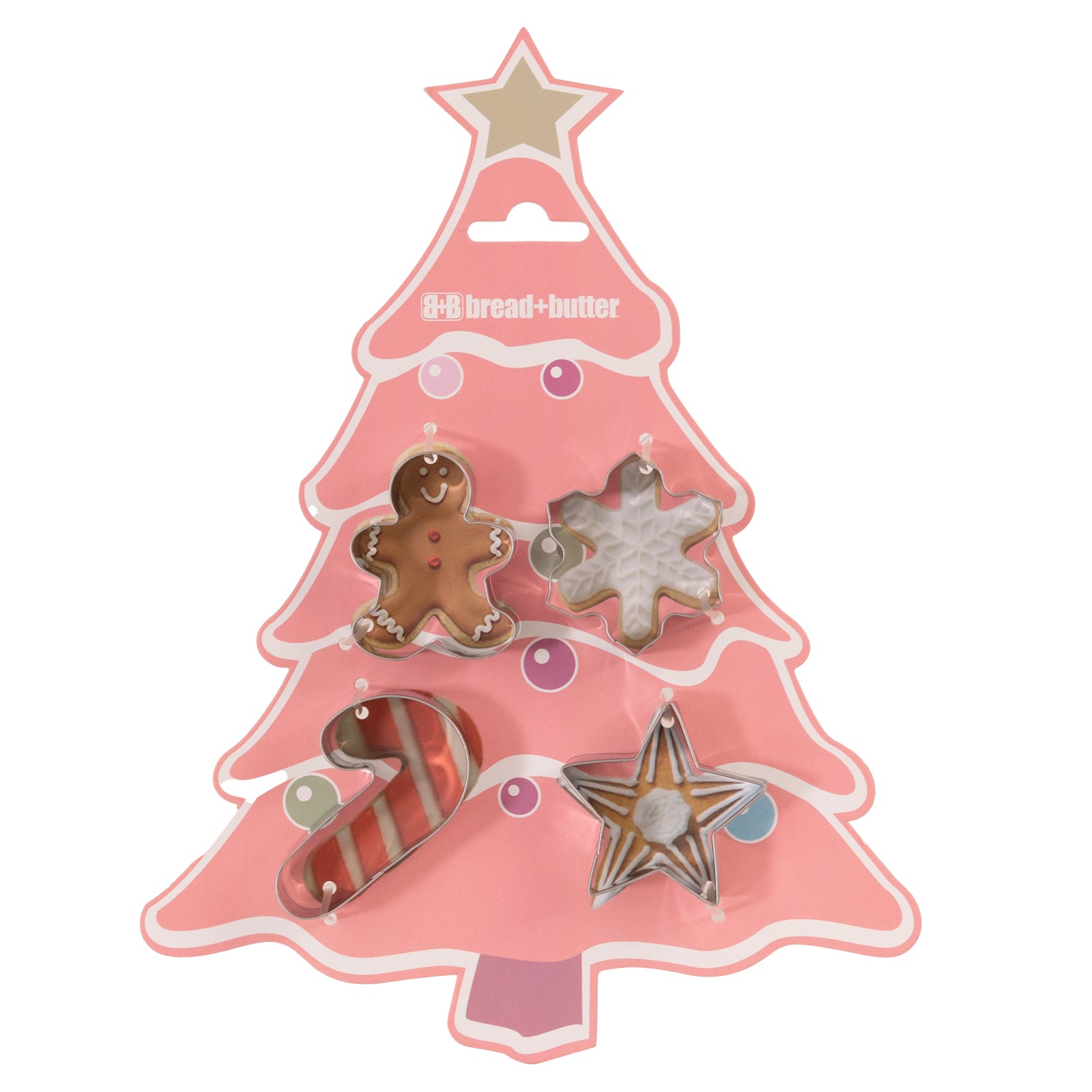 Bread and Butter Cookie Cutter - Tree  Gingerbread Man  Snowflake  Star - 4 Pk