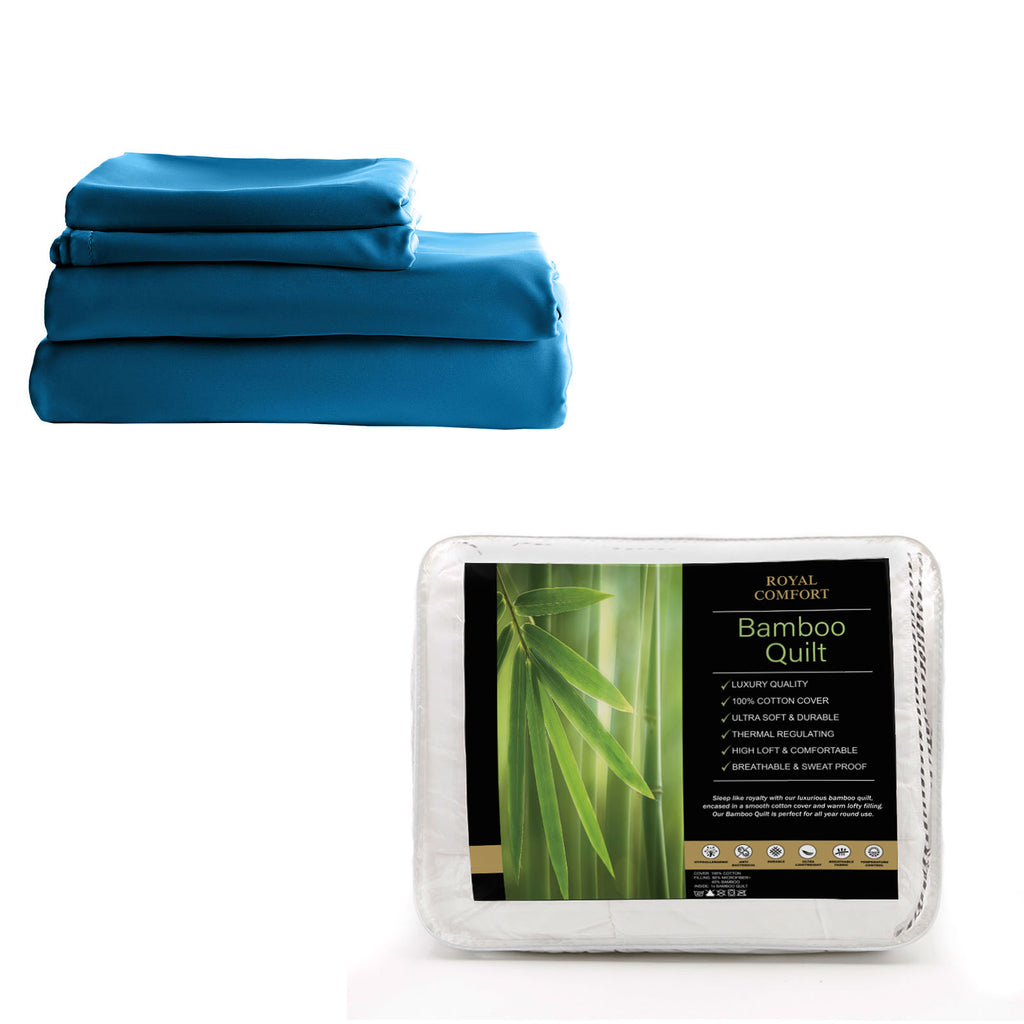 Royal Comfort Bed Set 1 x Bamboo Cotton Balmain Sheet Set And 1 x Bamboo Quilt