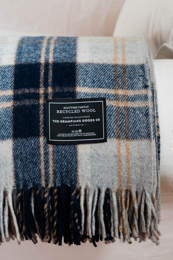 Heritage Collection - Recycled Wool Scottish Tartan Blankets - Navy